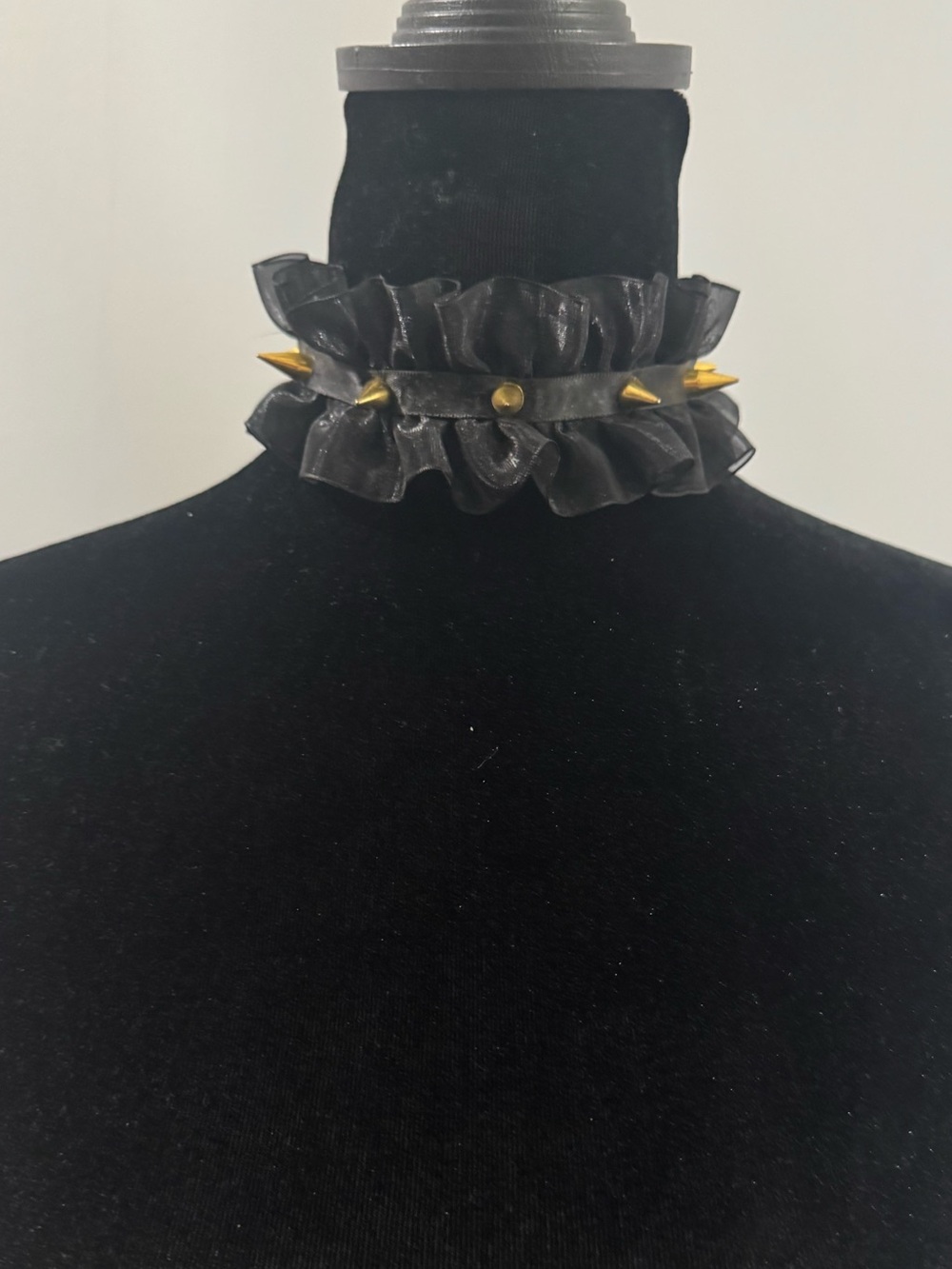 For Love and Lemons Black Ruffle Choker with Gold Spikes